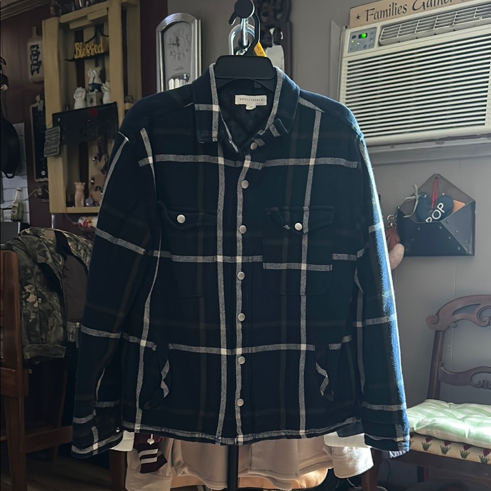 Aeropostale Dark Blue and White Checkered Shirt Jacket